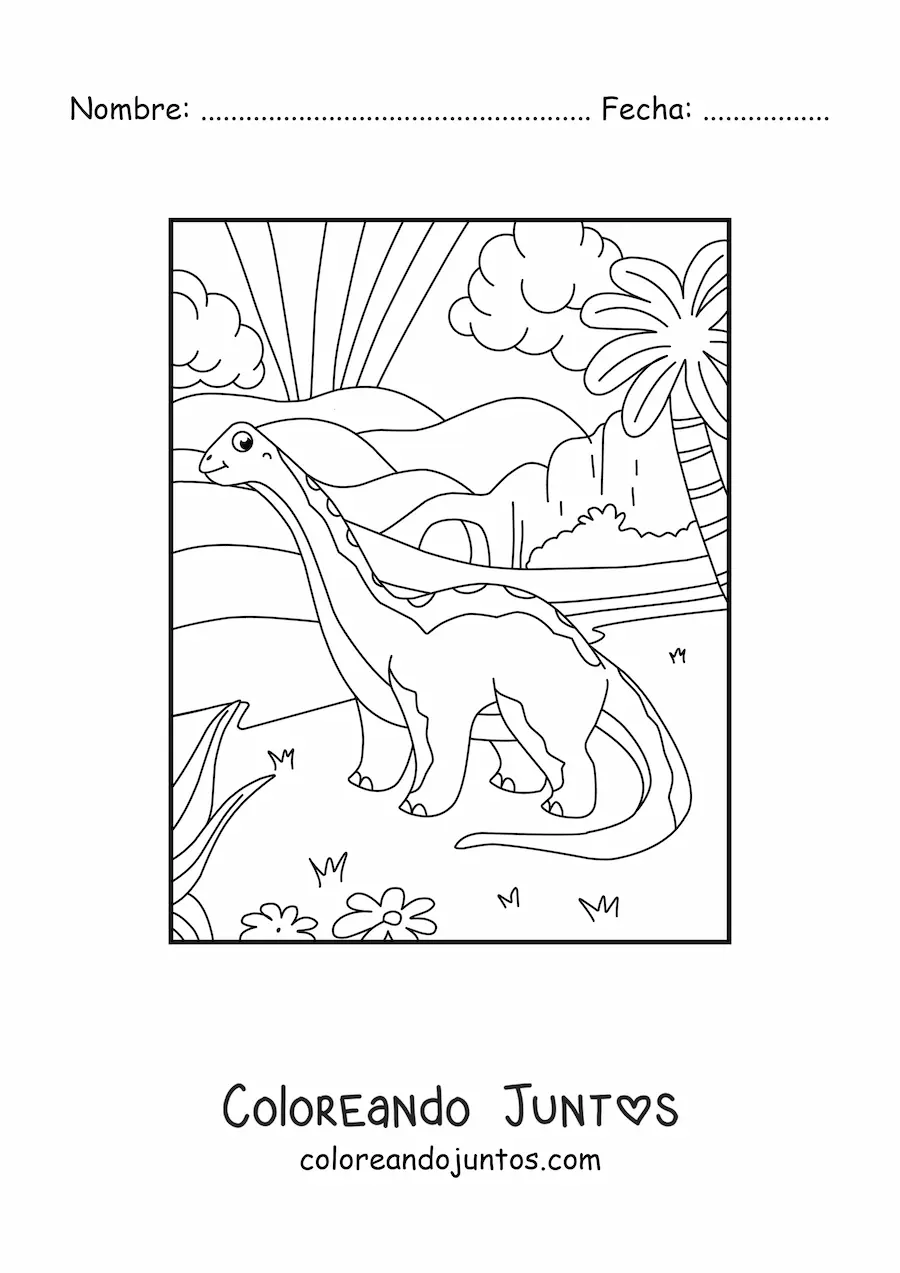 Imagen para colorear de brontosaurus herbívoro animado