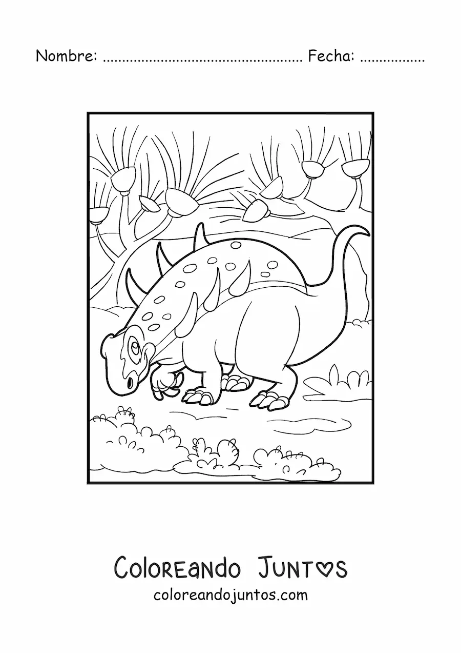 Imagen para colorear de sauropelta herbívoro animado