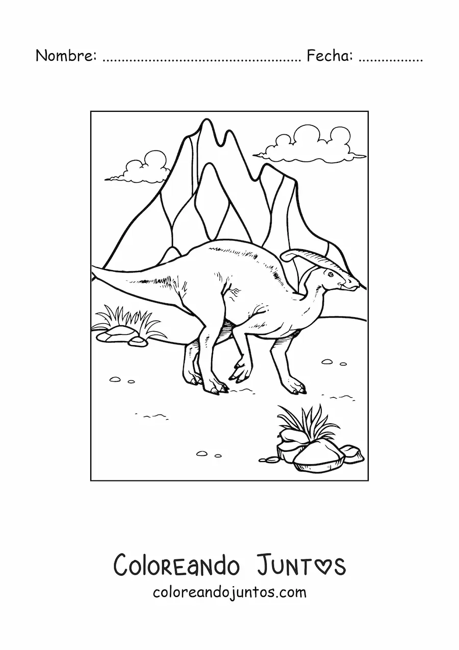 Imagen para colorear de dinosaurio parasaurolophus herbívoro animado