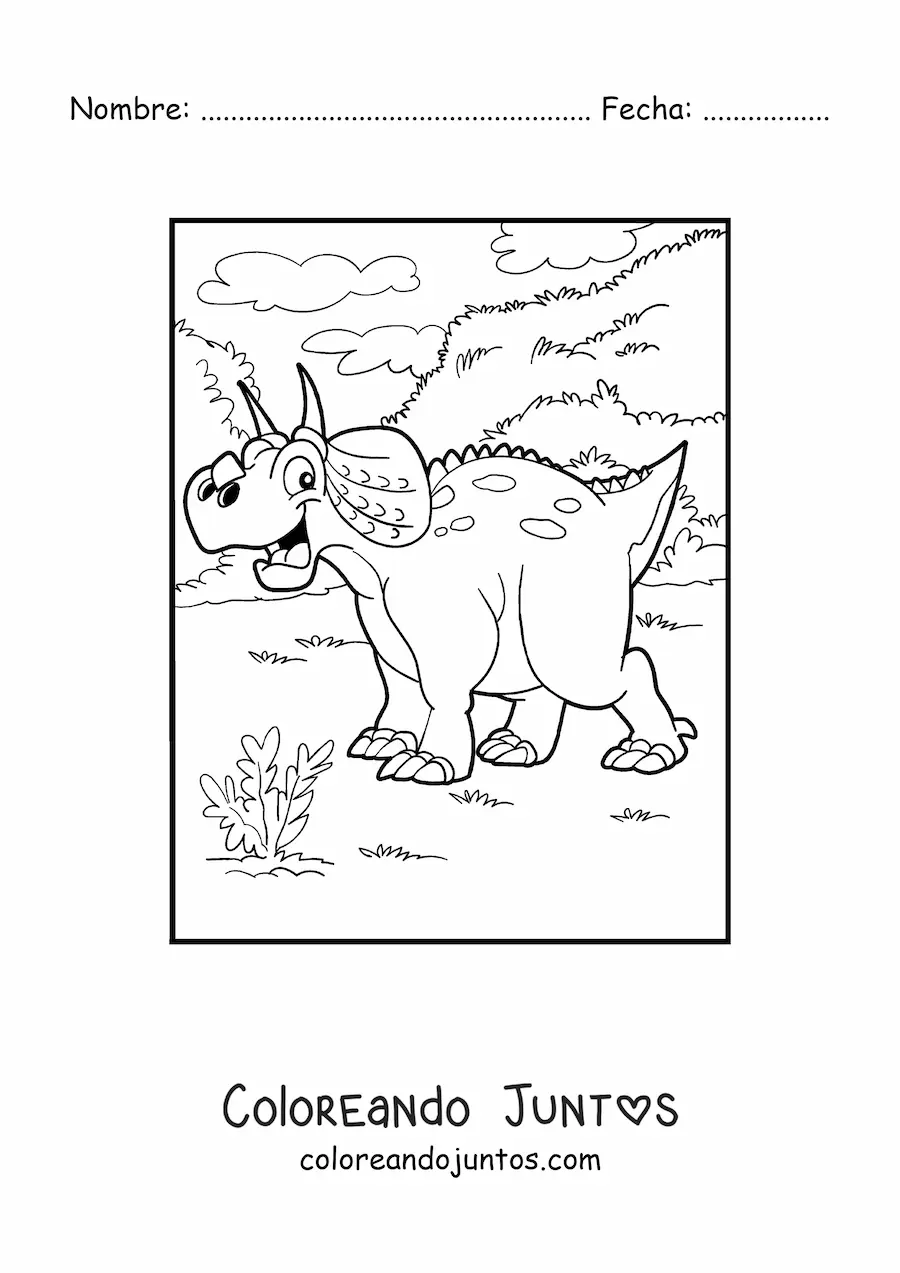 Imagen para colorear de dinosaurio herbívoro animado en su hábitat
