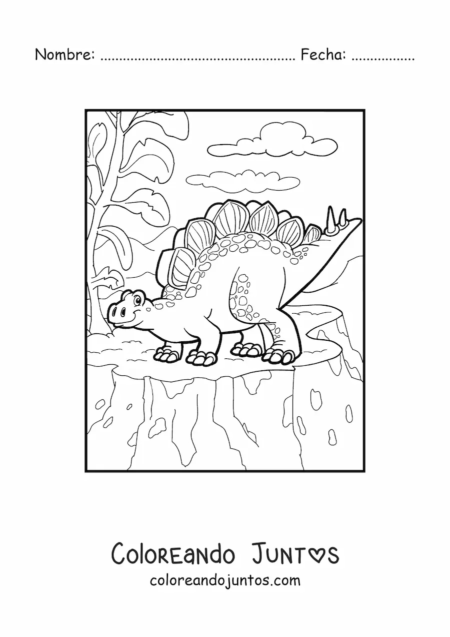 Imagen para colorear de dinosaurio herbívoro grande en su hábitat