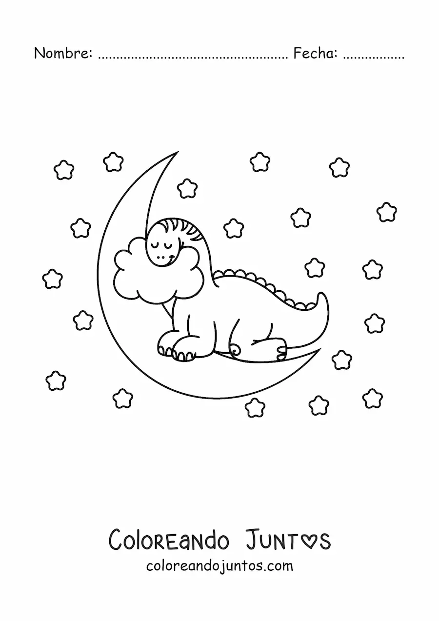 Imagen para colorear de dinosaurio de cuello largo bebé kawaii durmiendo