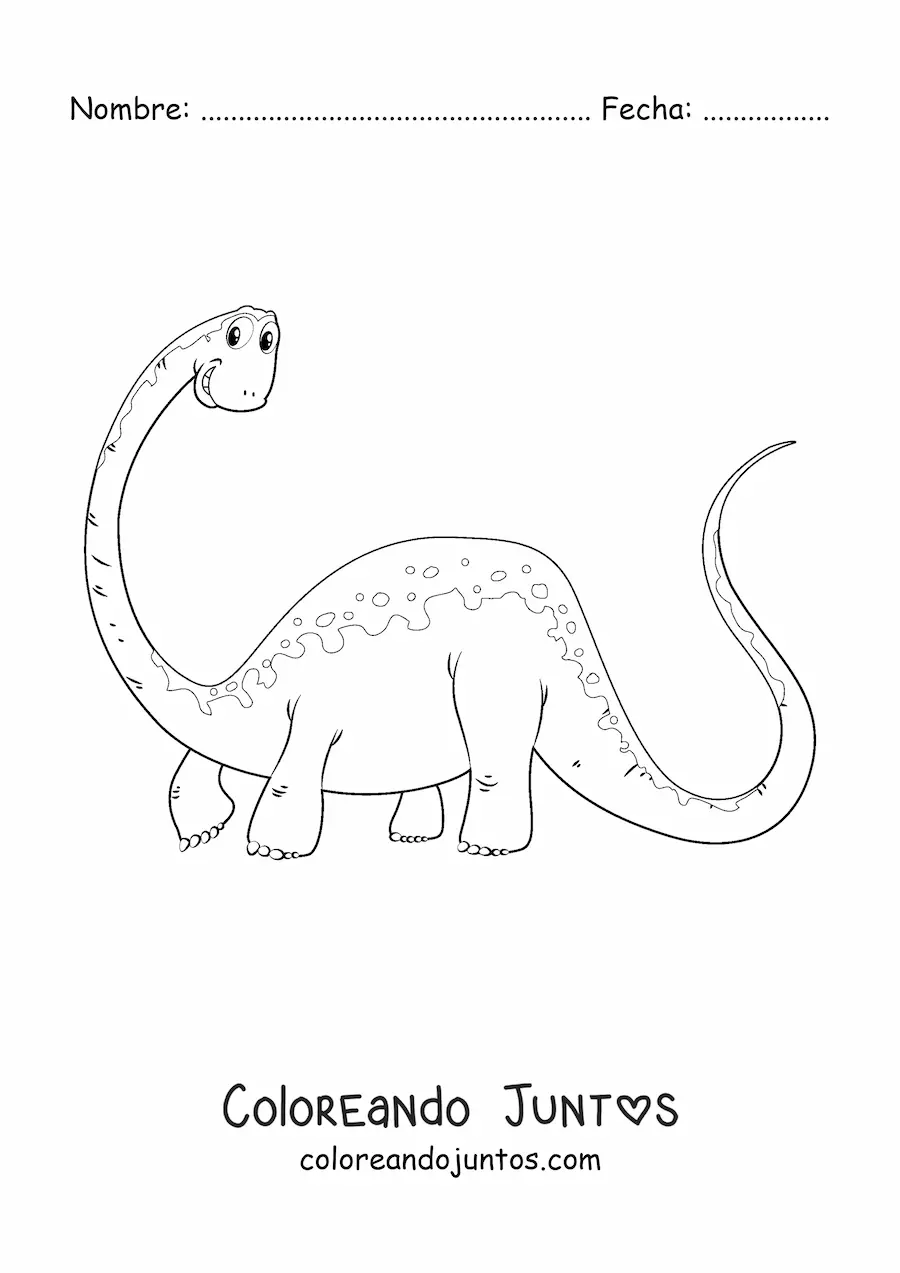 Imagen para colorear de dinosaurio de cuello largo y cola larga animado