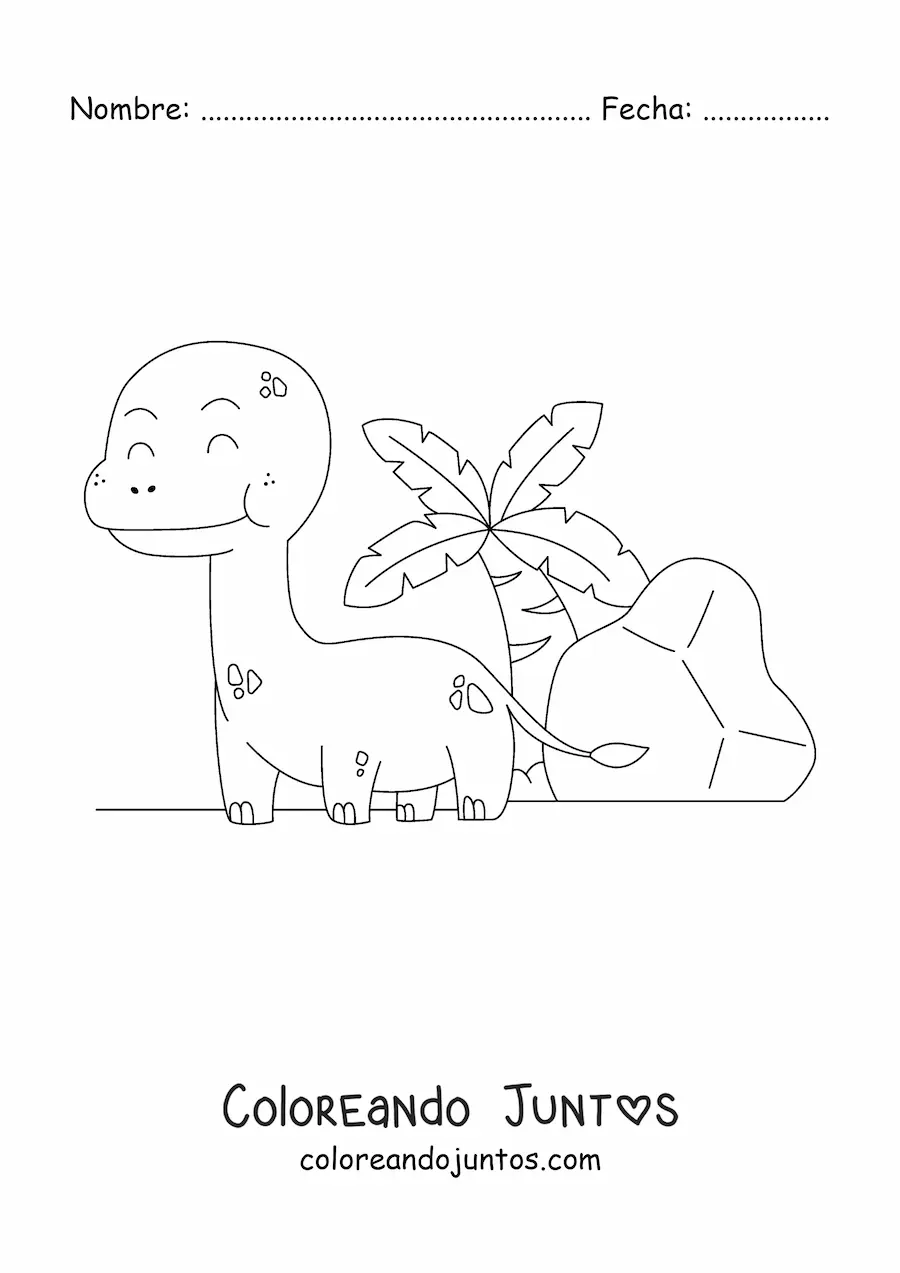 Imagen para colorear de dinosaurio de cuello largo bebé animado