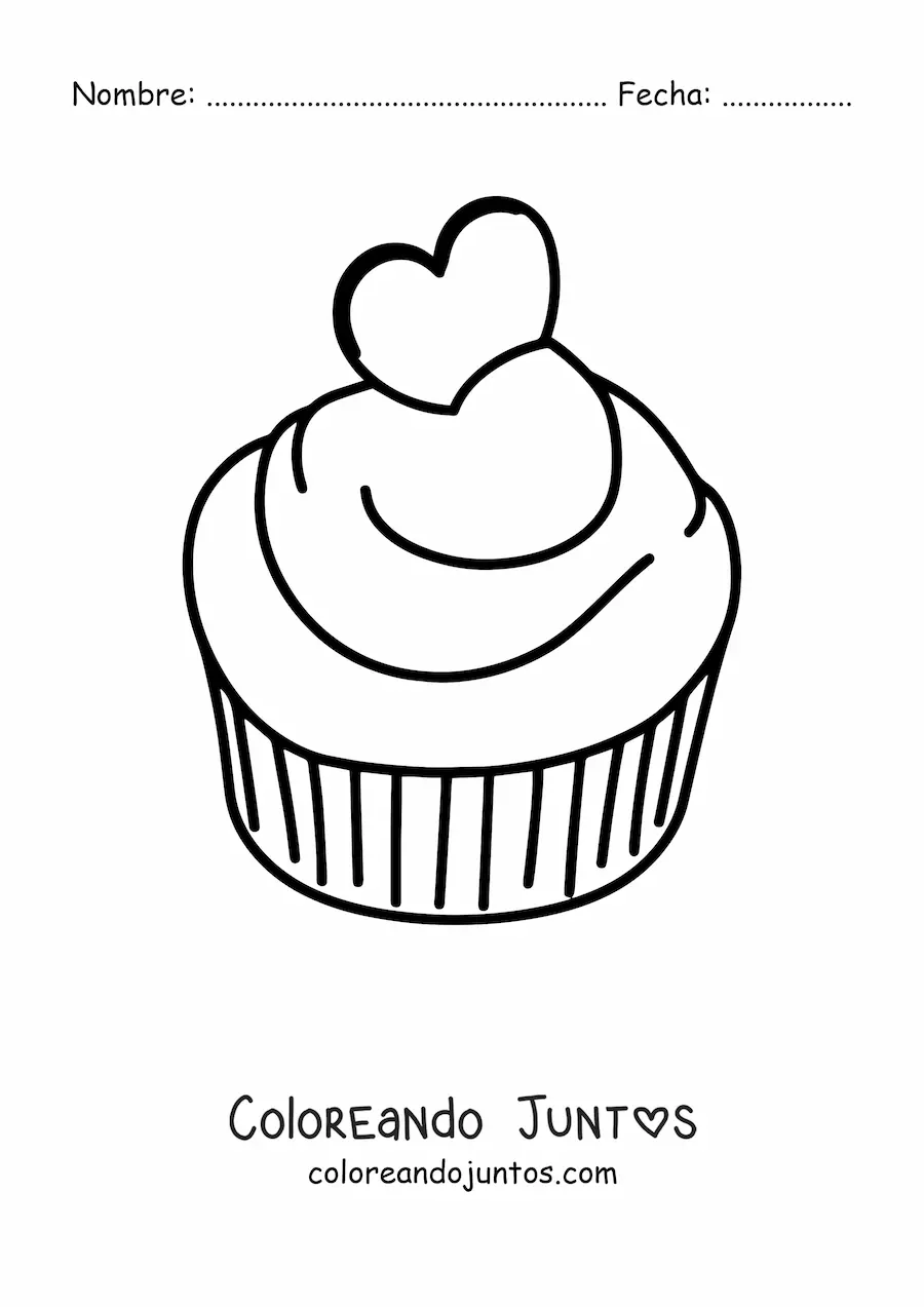 Imagen para colorear de un cupcake con corazón