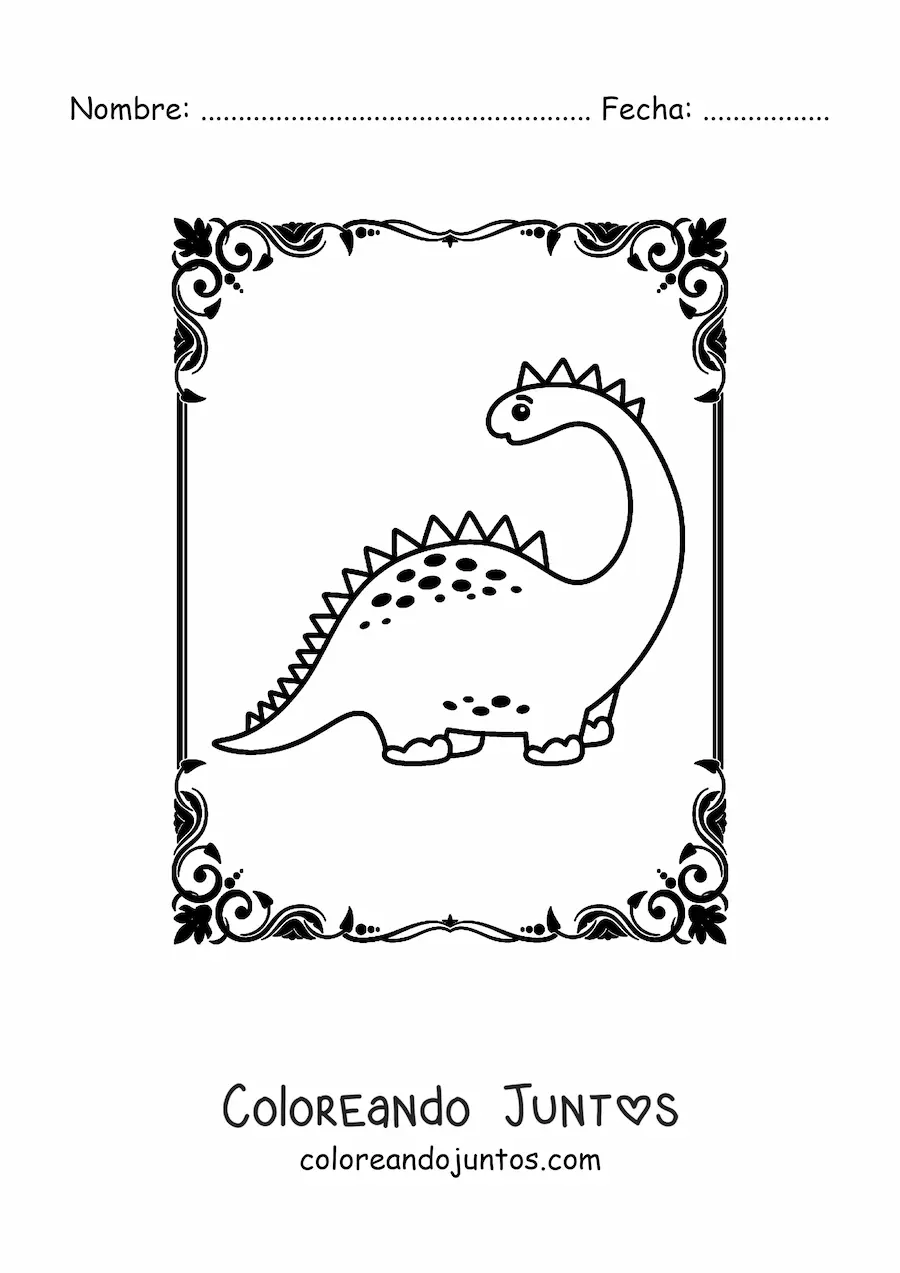 Imagen para colorear de dinosaurio de cuello largo bonito animado