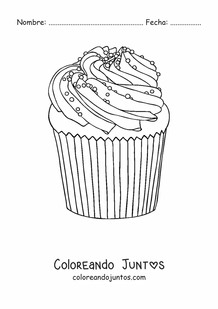Imagen para colorear de un cupcake realista con glaseado
