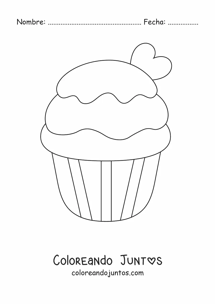 Imagen para colorear de un cupcake con corazón