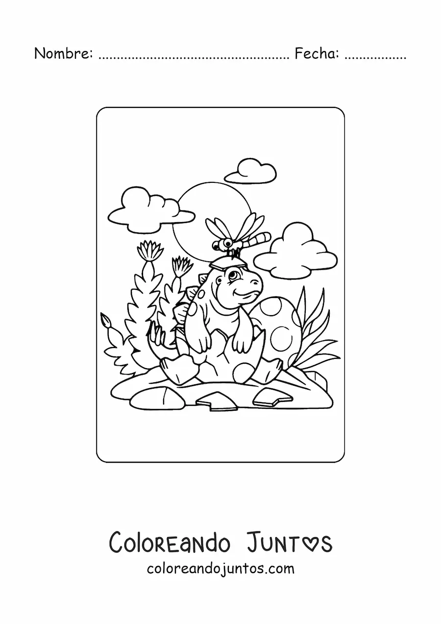 Imagen para colorear de dinosaurio recién nacido en un huevo