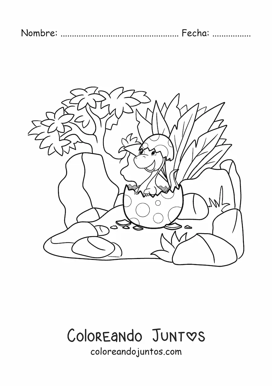 Imagen para colorear de dinosaurio saliendo del huevo