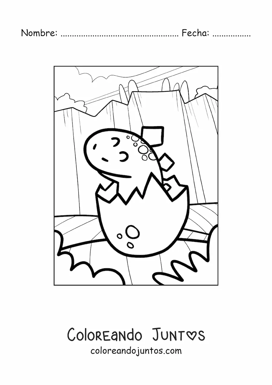 Imagen para colorear de dinosaurio fácil saliendo del huevo