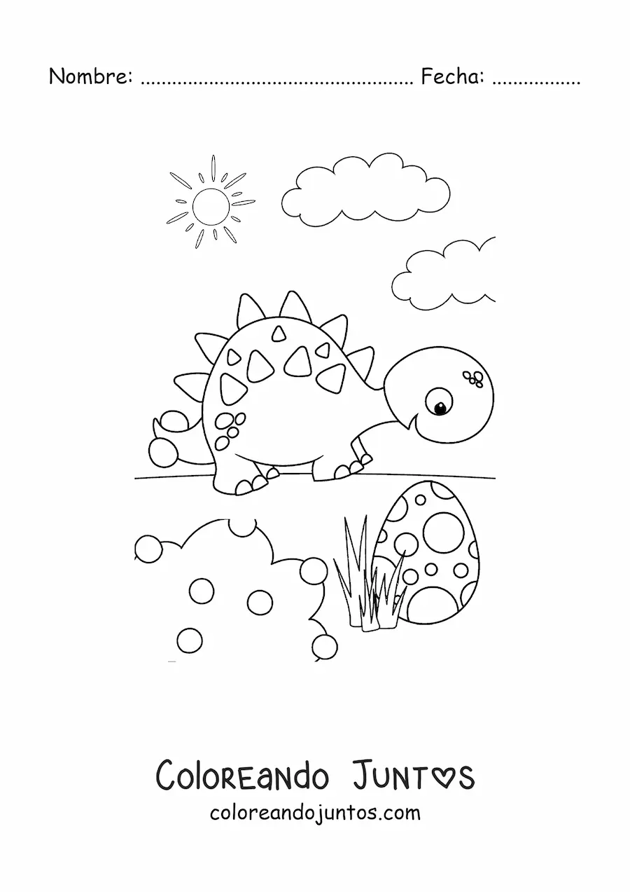 Imagen para colorear de dinosaurio animado con un huevo