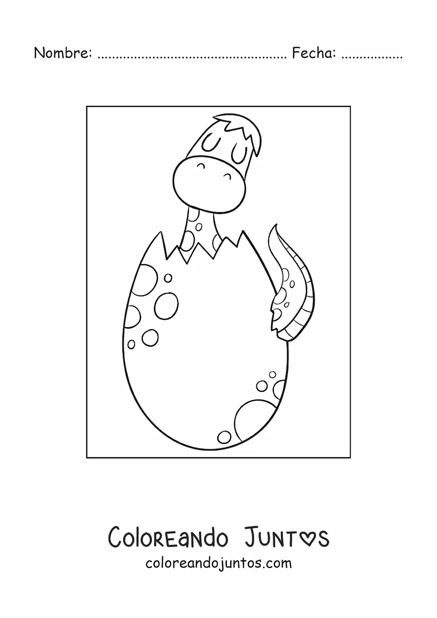 Imagen para colorear de dinosaurio bebé saliendo del huevo