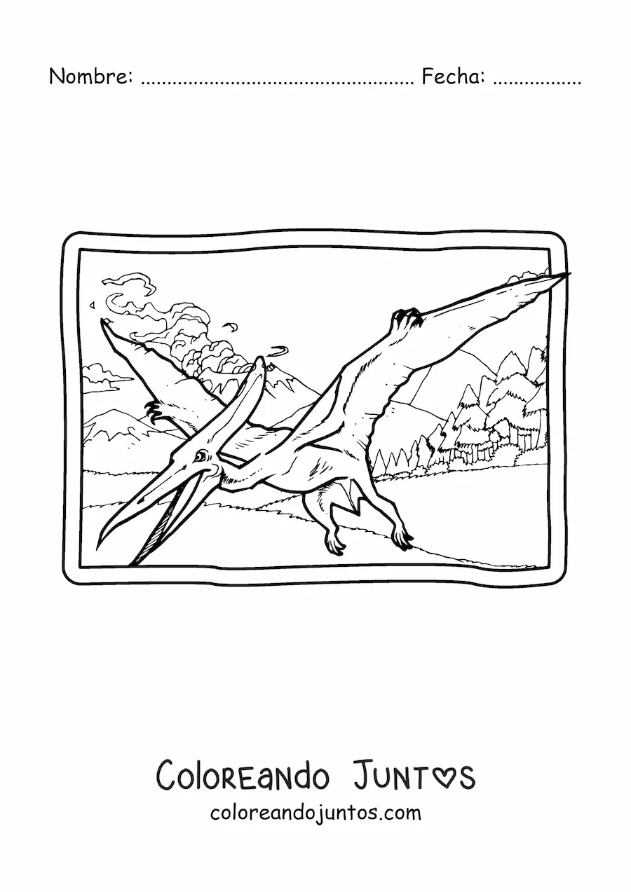 Imagen para colorear de dinosaurio volador realista