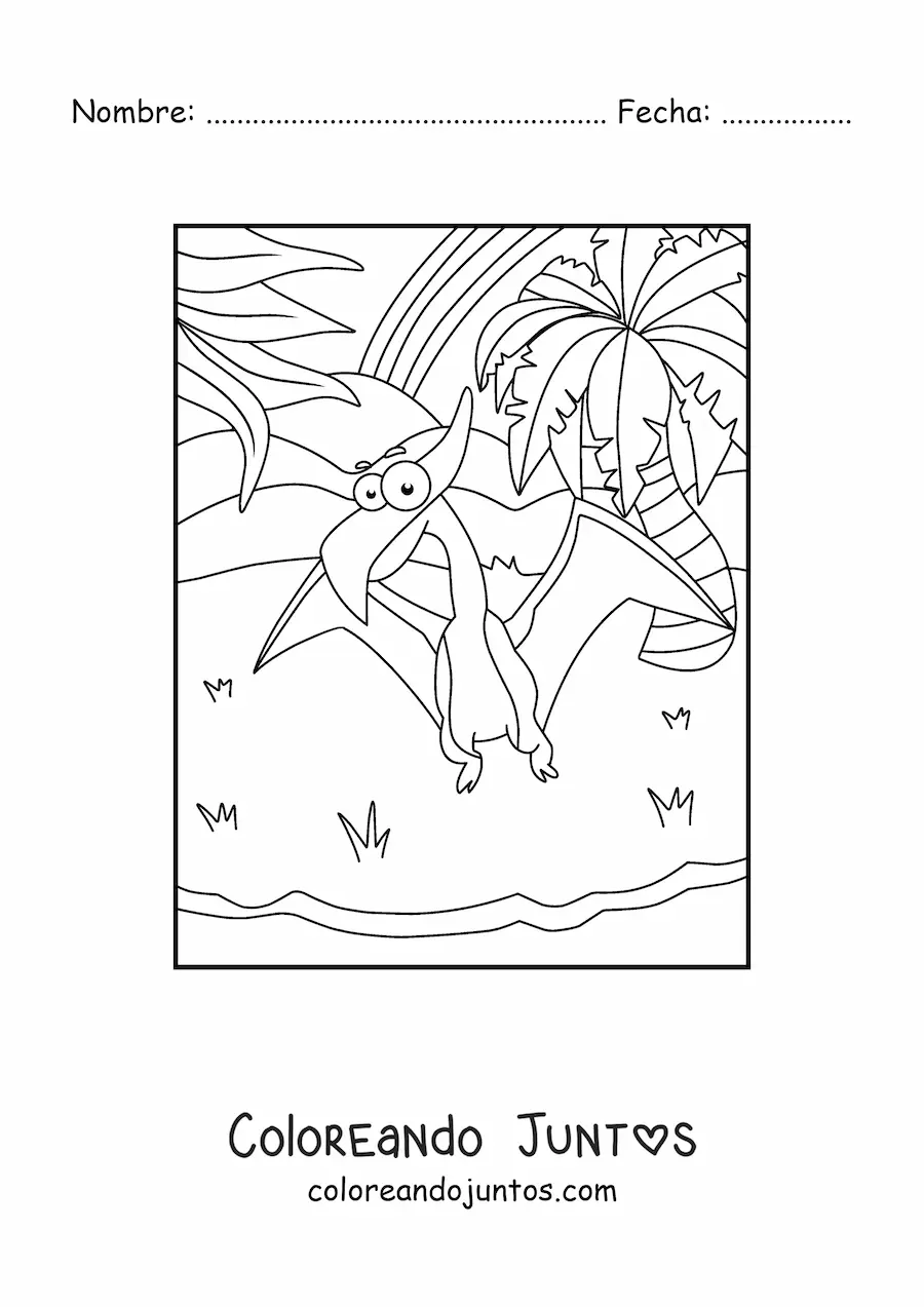 Imagen para colorear de dinosaurio volador animado fácil