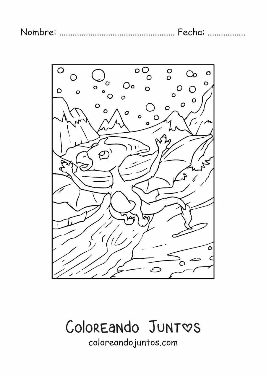 Imagen para colorear de dinosaurio volador bonito volando