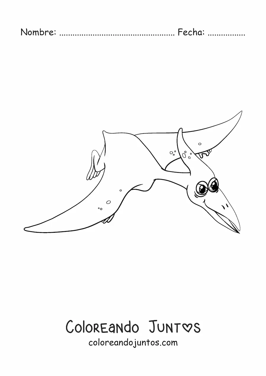 Imagen para colorear de dinosaurio volador animado