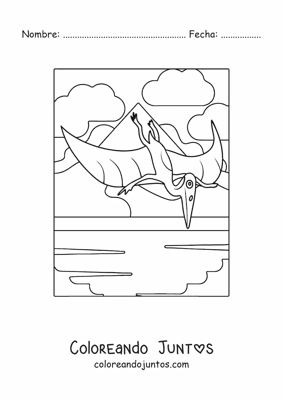 Imagen para colorear de dinosaurio volador sencillo