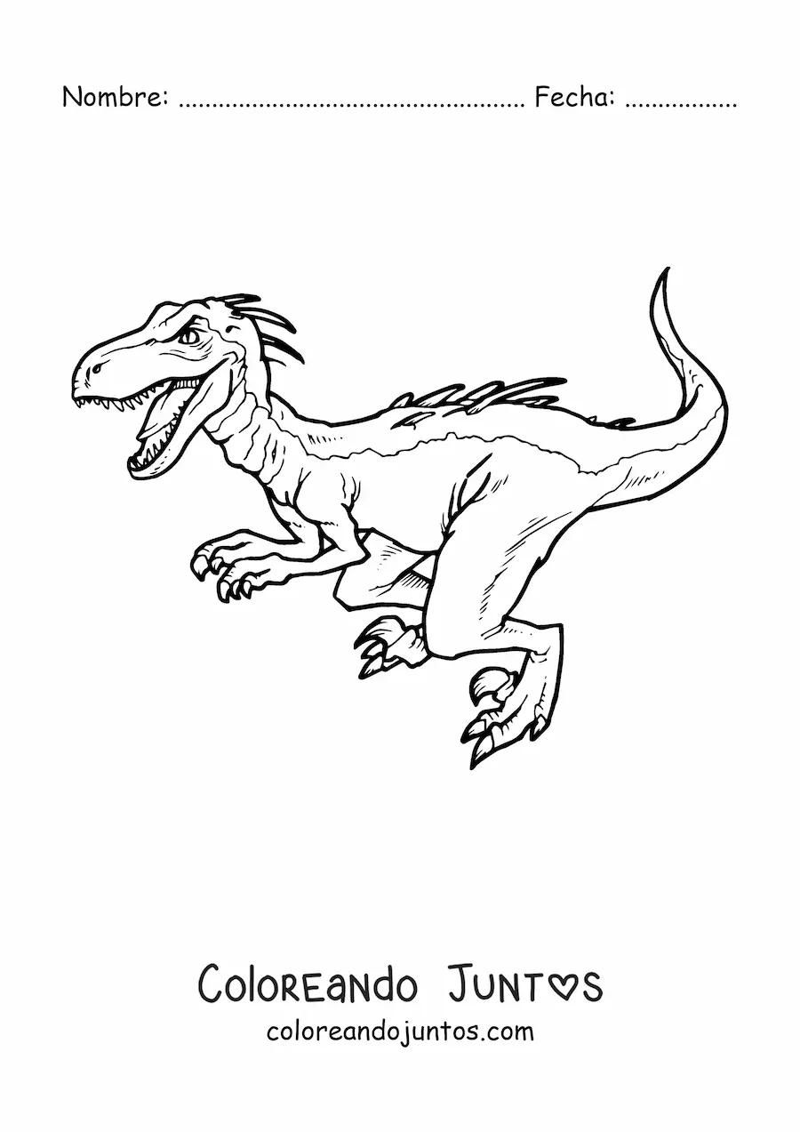 Imagen para colorear de rugido de un velociraptor