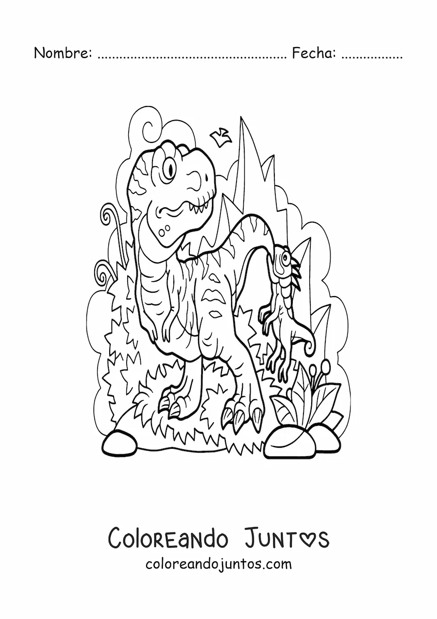 Imagen para colorear de tiranosaurio rex carnívoro en su hábitat