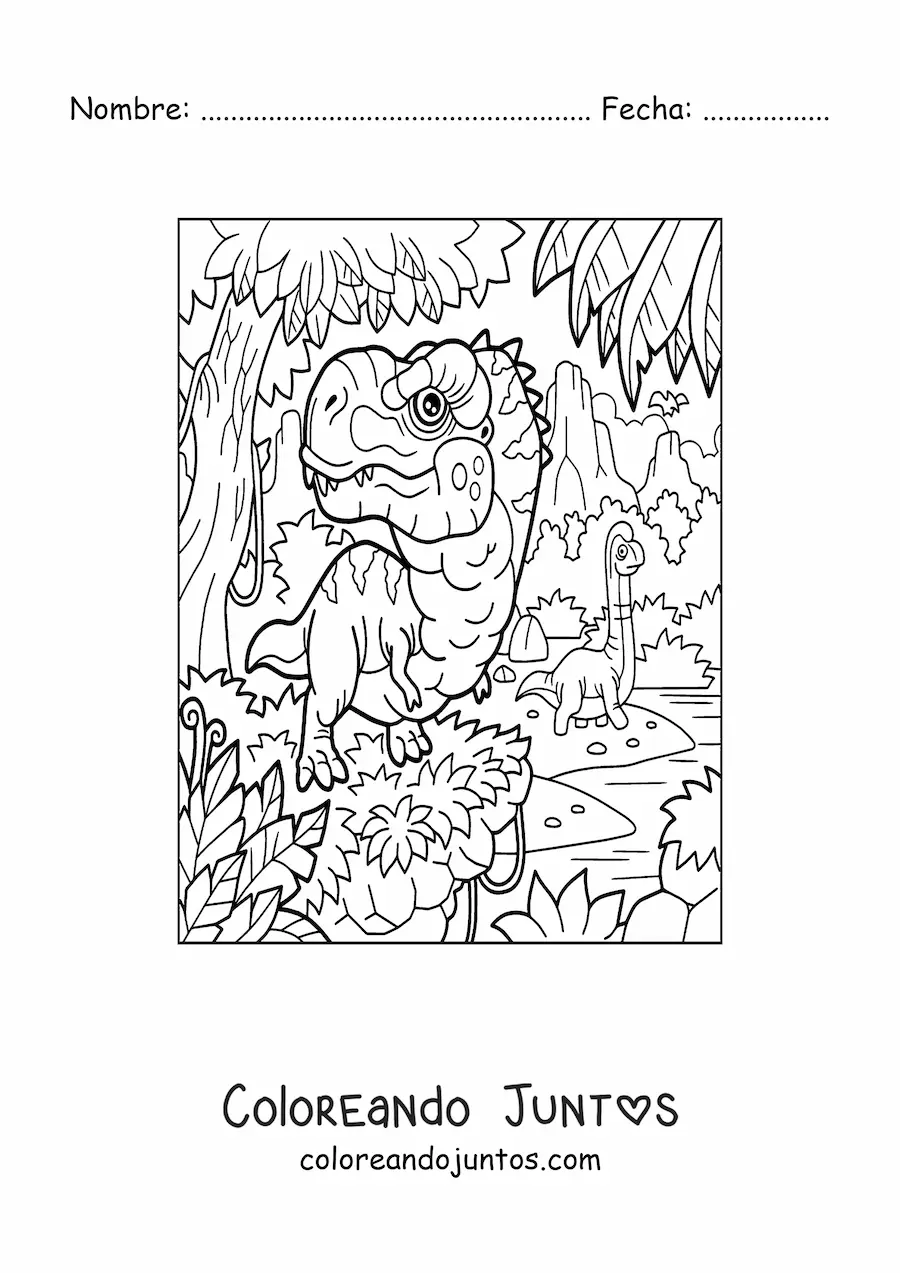 Imagen para colorear de dinosaurio carnívoro bebé y herbívoro