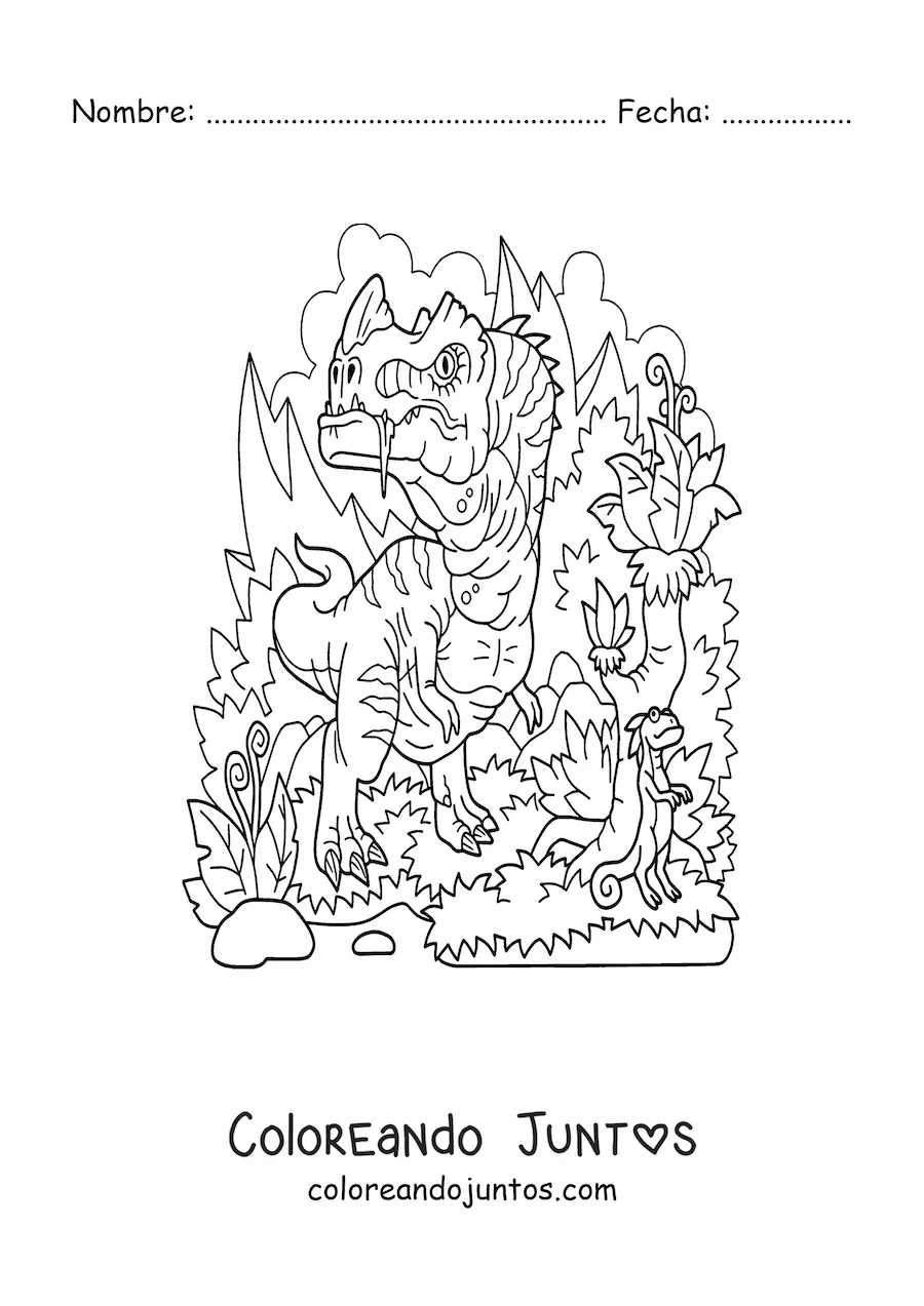 Imagen para colorear de dinosaurio carnívoro grande y peligroso cazando