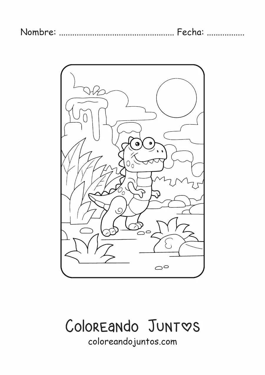 Imagen para colorear de dinosaurio carnívoro bebé animado