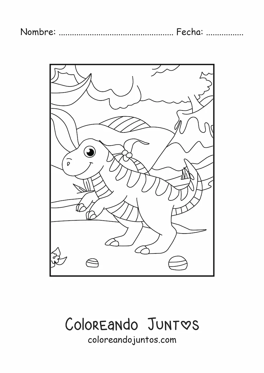 Imagen para colorear de dinosaurio carnívoro bípedo tierno
