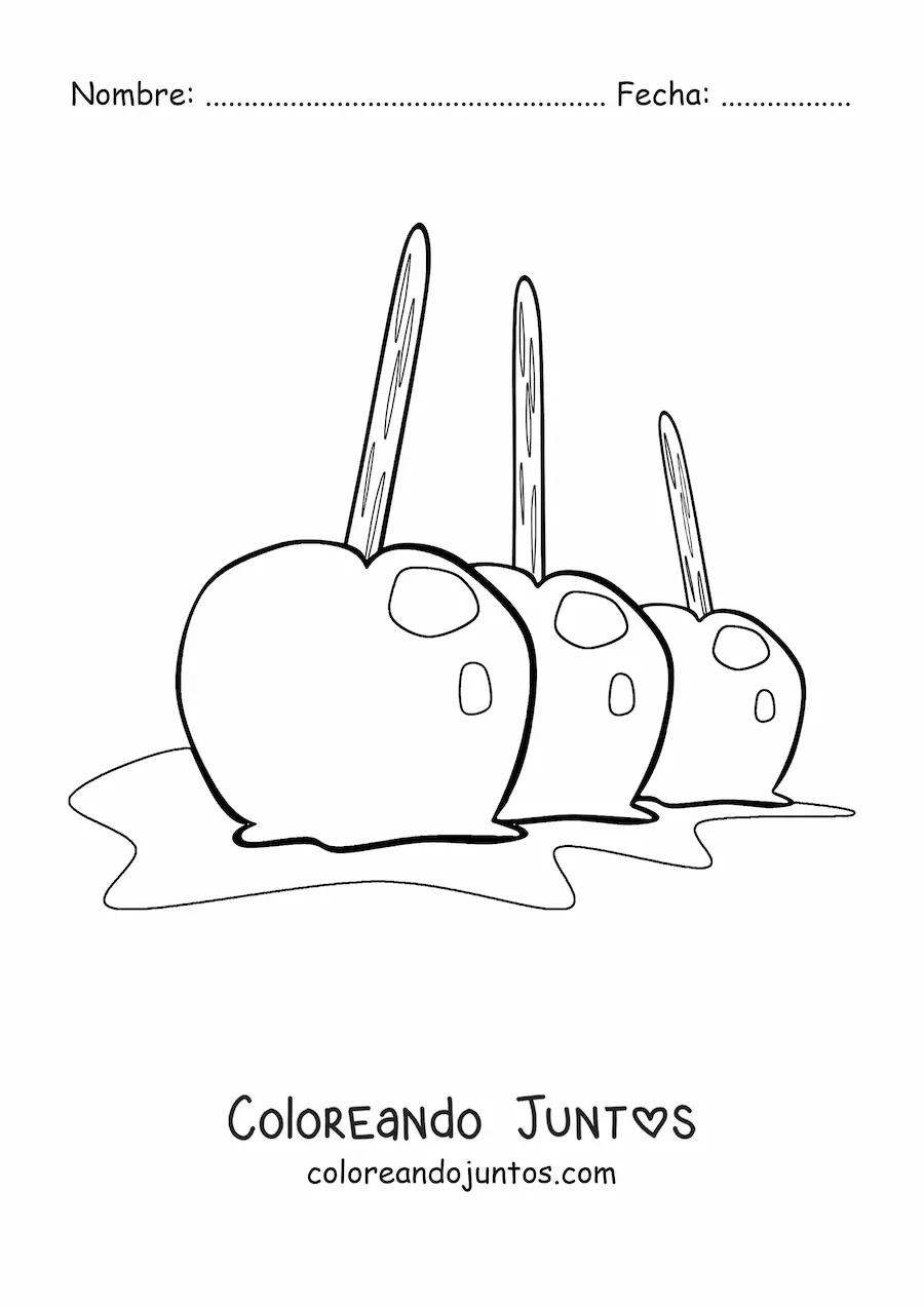 Imagen para colorear de tres manzanas acarameladas