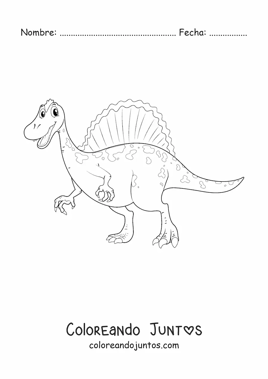 Imagen para colorear de dinosaurio carnívoro animado sonriendo