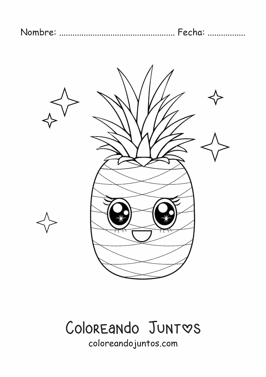 Imagen para colorear de piña kawaii grande