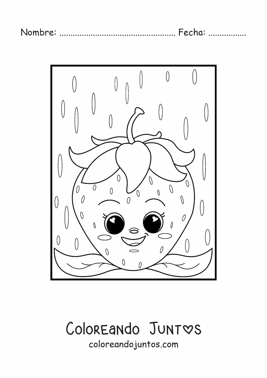 Imagen para colorear de fresa kawaii animada