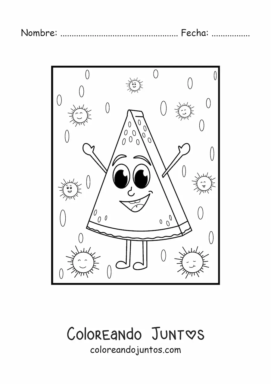 Imagen para colorear de trozo de sandía kawaii animado