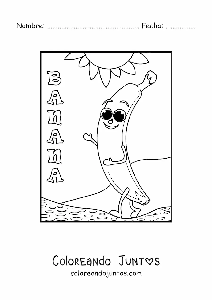 Imagen para colorear de banana kawaii animada