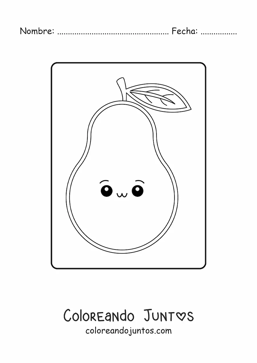 Imagen para colorear de pera kawaii fácil