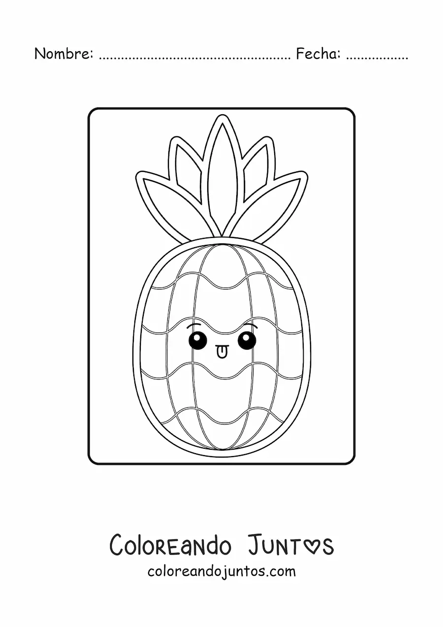 Imagen para colorear de piña kawaii fácil
