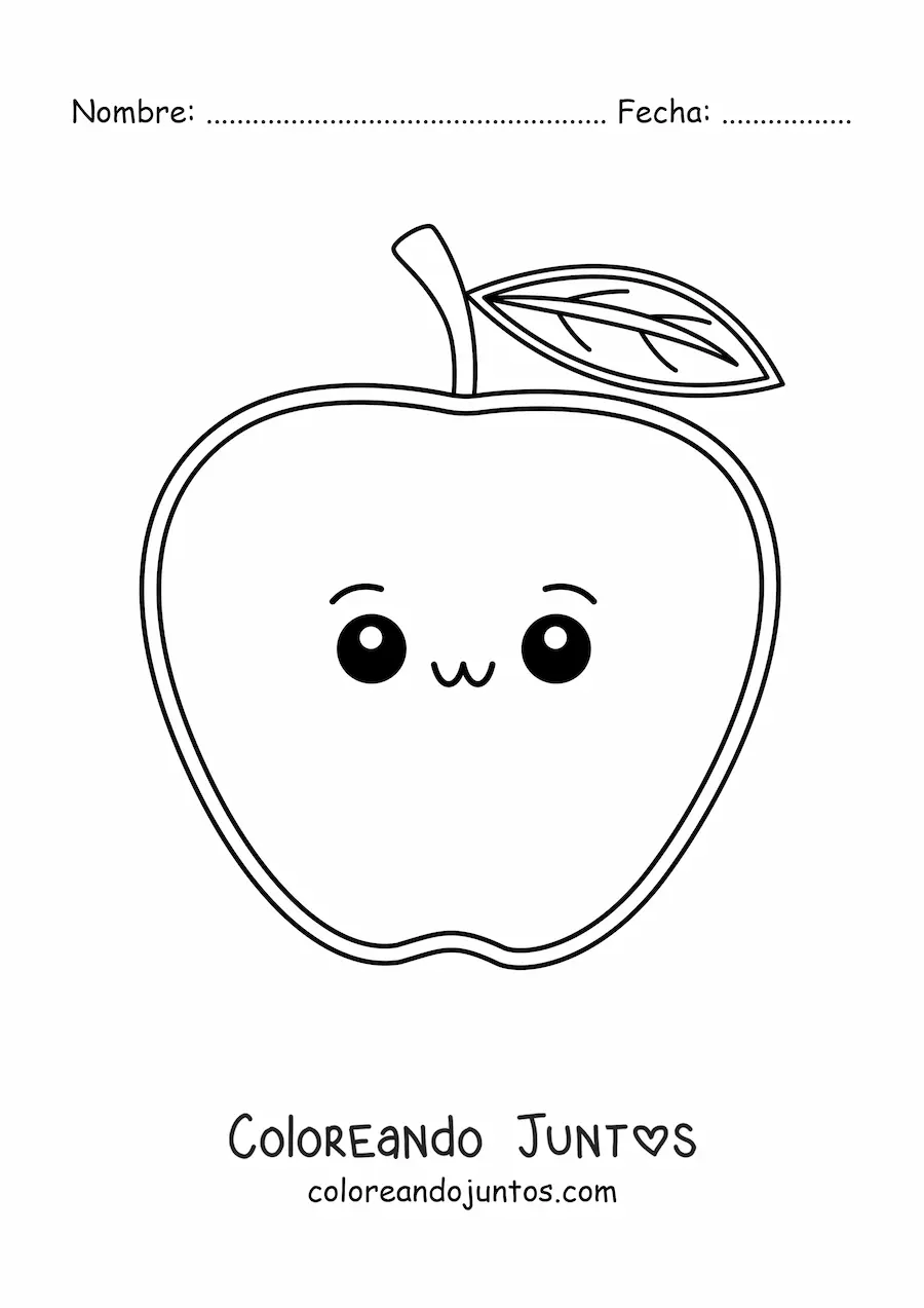 Imagen para colorear de manzana kawaii fácil