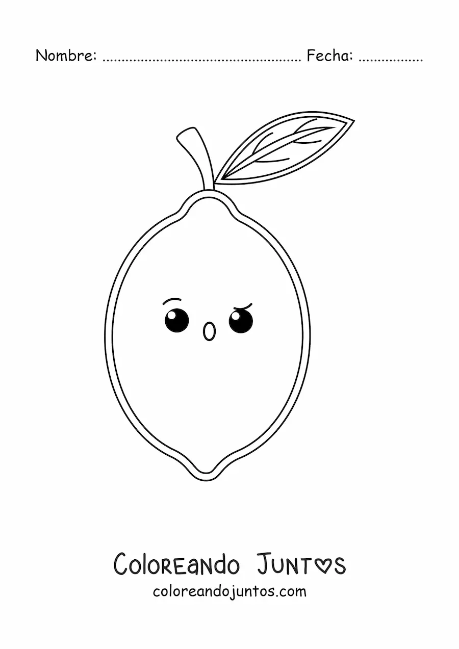 Imagen para colorear de limón kawaii fácil