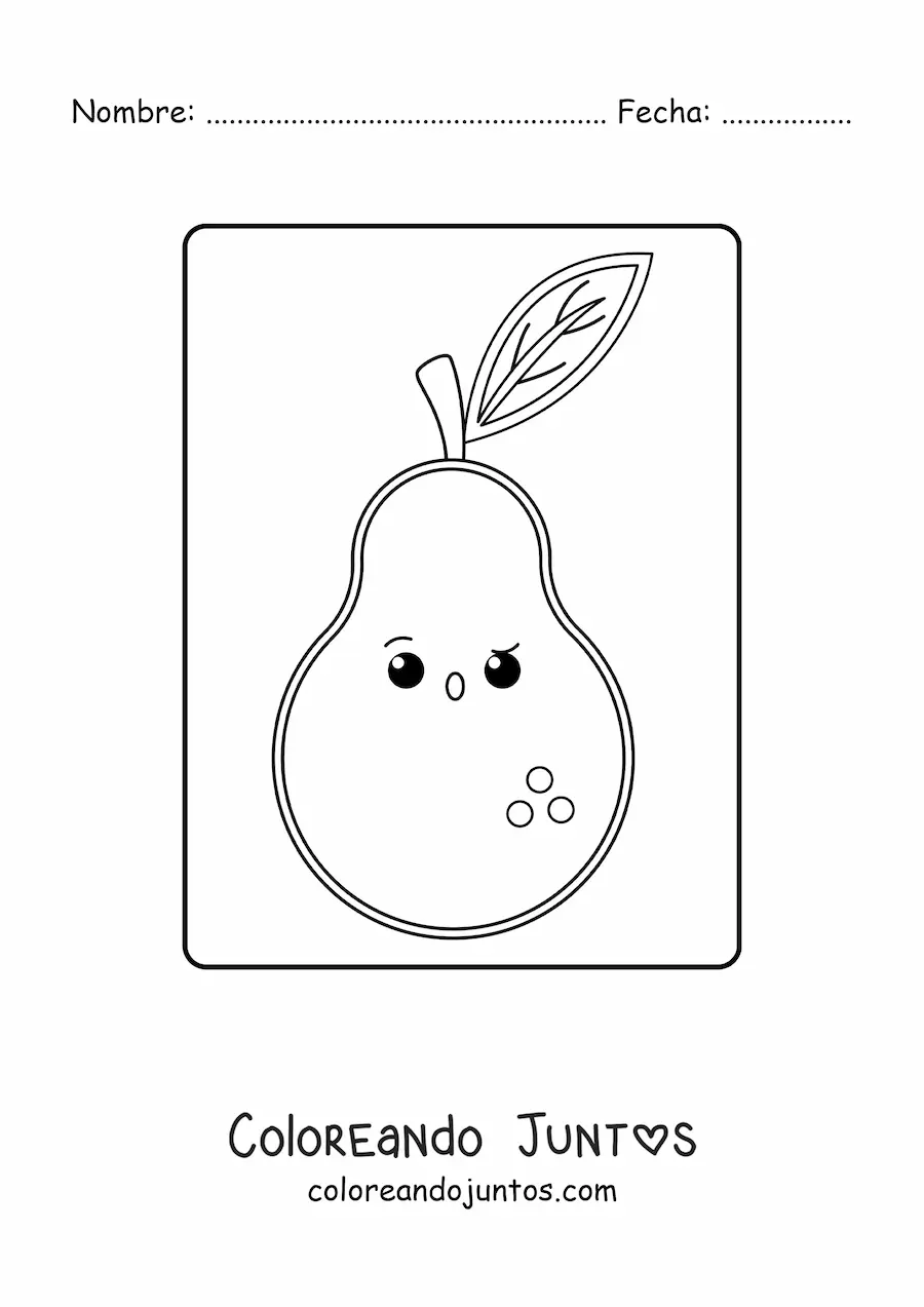 Imagen para colorear de pera kawaii fácil