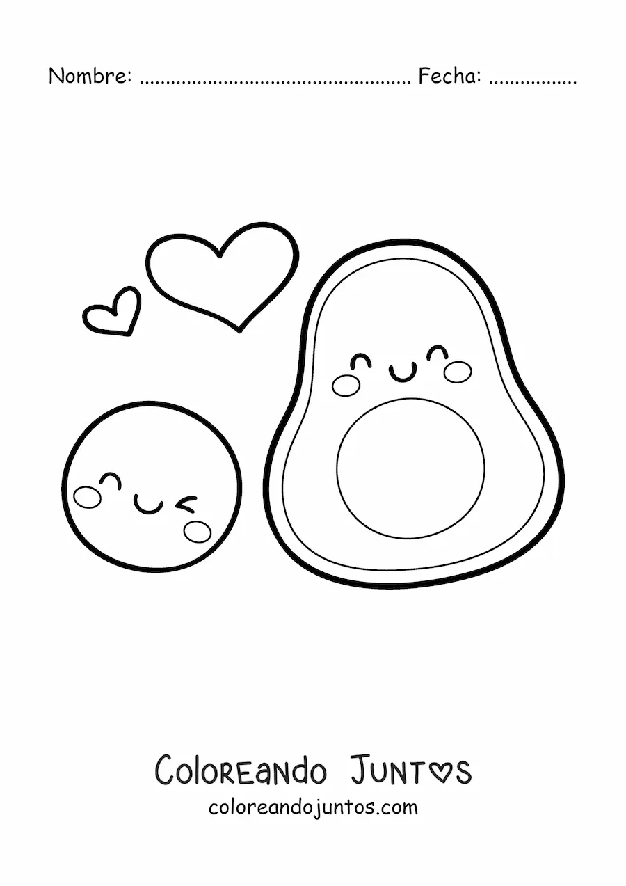 Imagen para colorear de aguacate kawaii con semilla animada