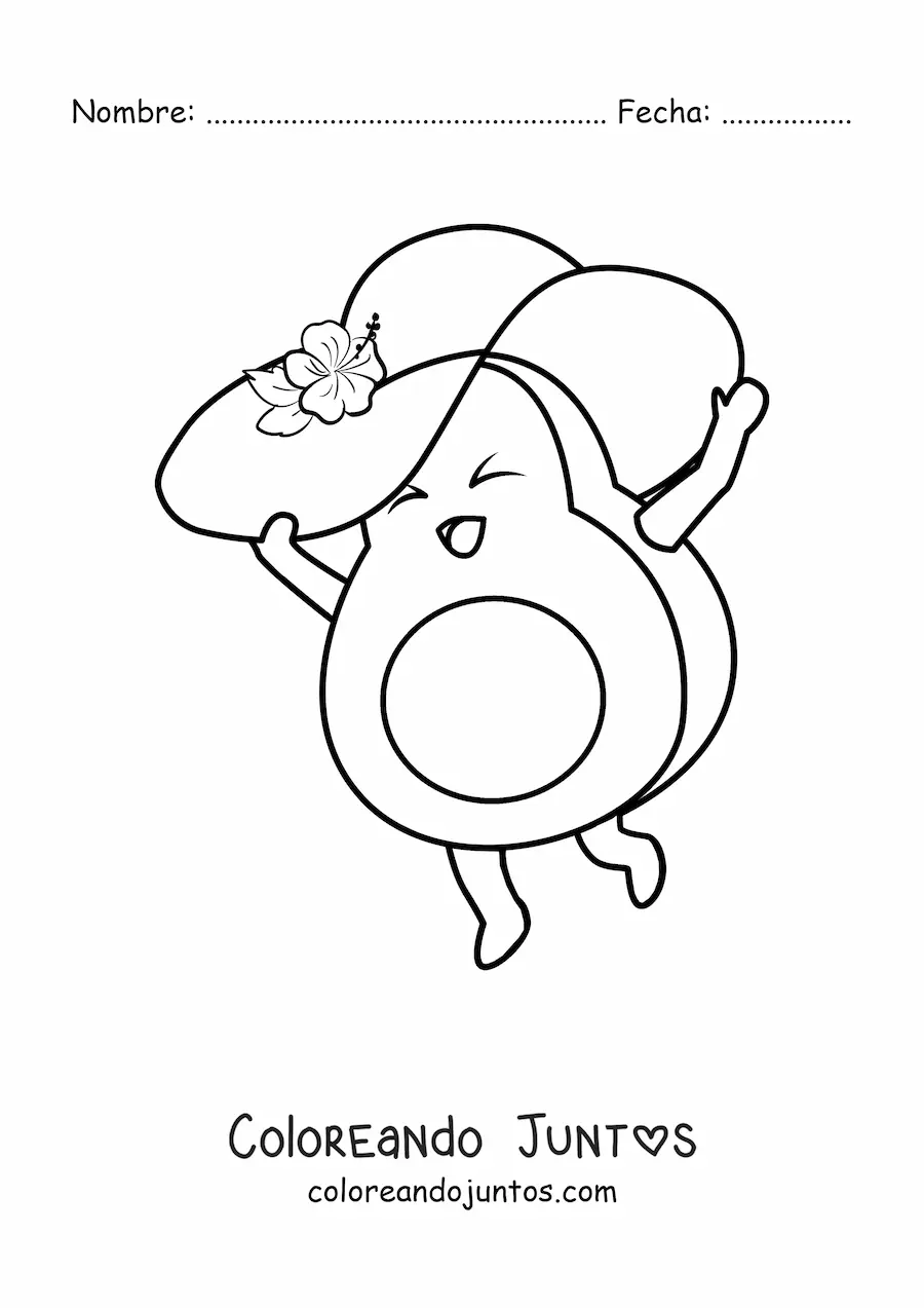 Imagen para colorear de aguacate animado con sombrero