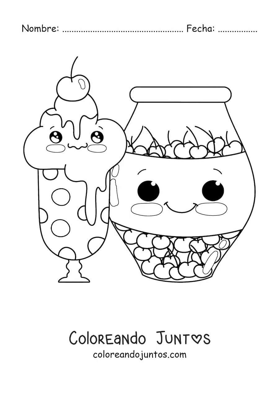Imagen para colorear de helado kawaii con cereza