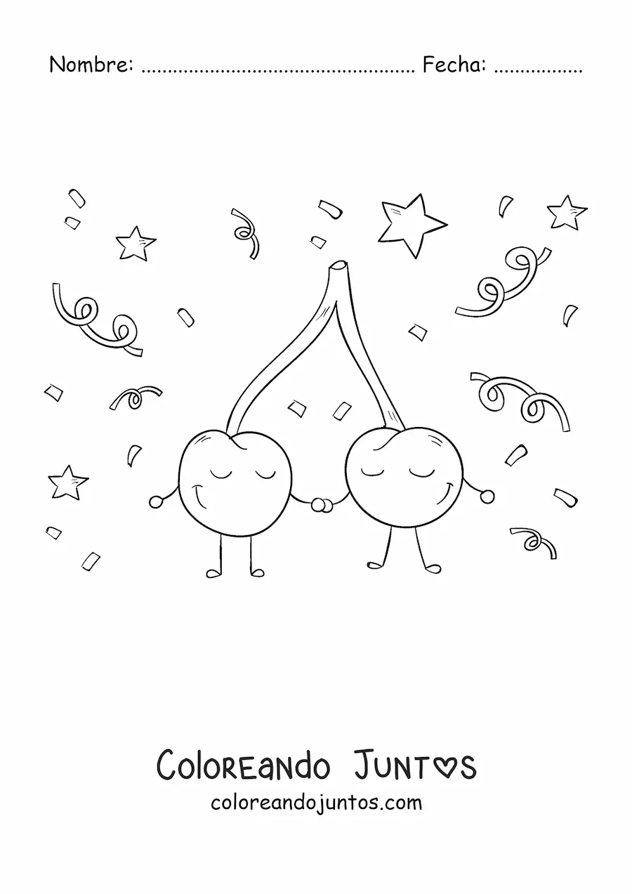 Imagen para colorear de cerezas animadas en una fiesta