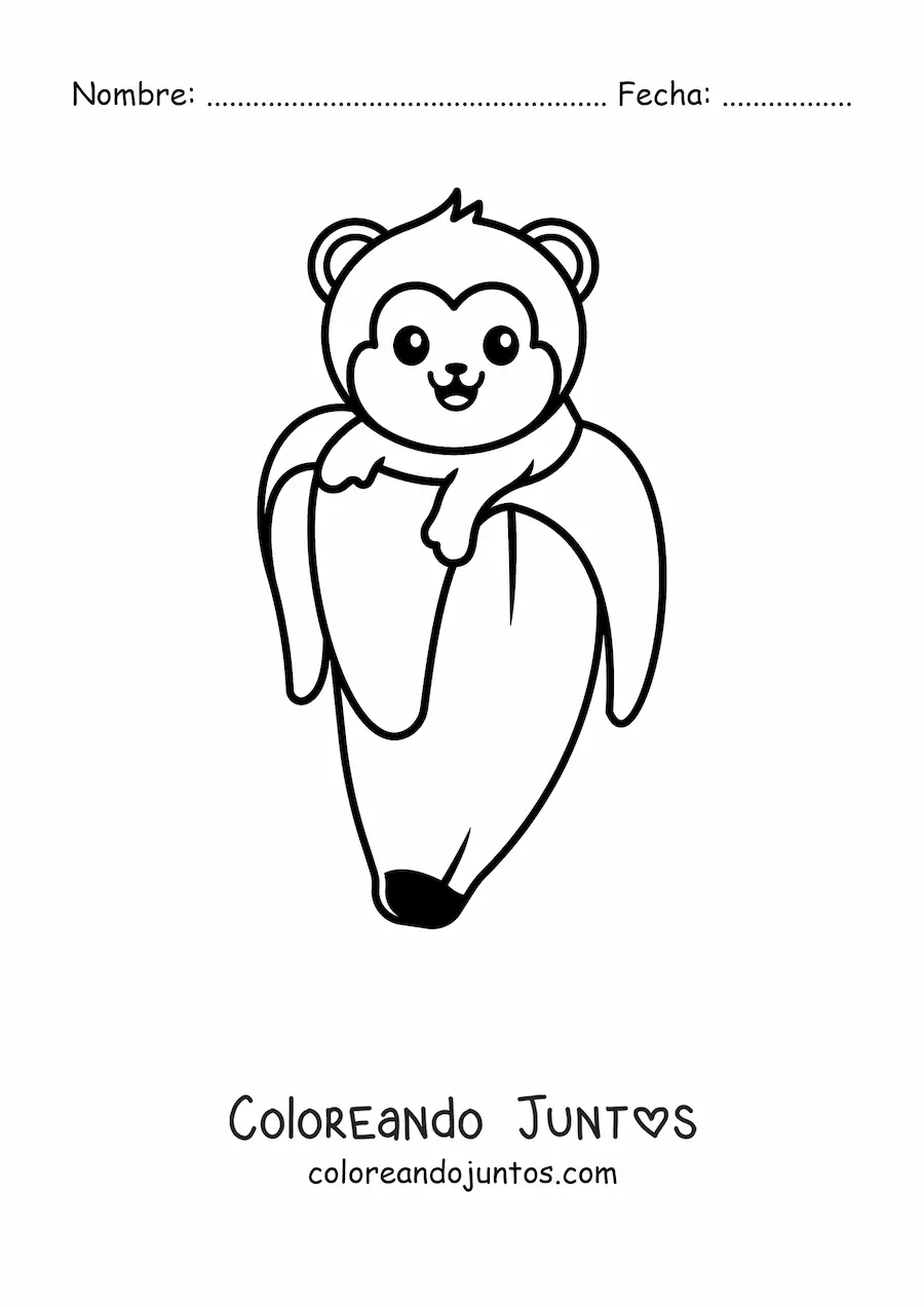 Imagen para colorear de mono kawaii dentro de una banana