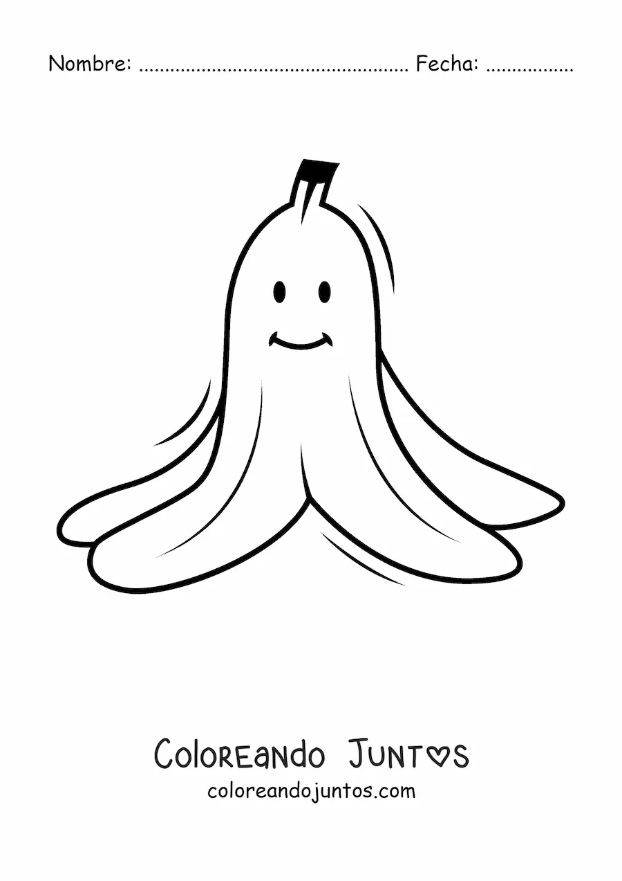 Imagen para colorear de cáscara de banana kawaii