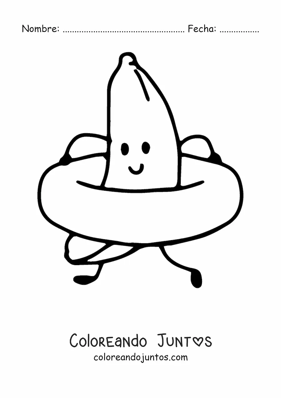 Imagen para colorear de banana animada en la playa