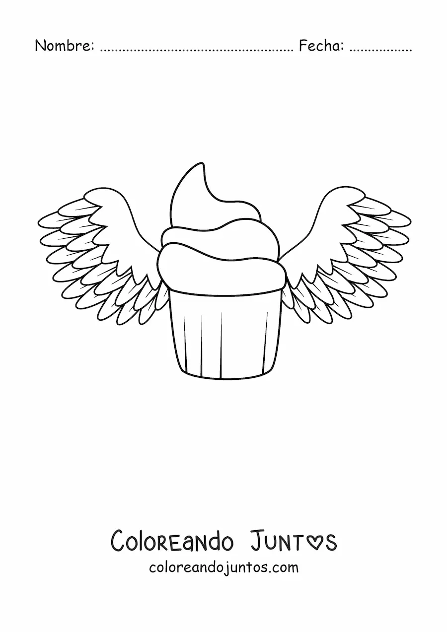 Imagen para colorear de un cupcake glaseado con alas