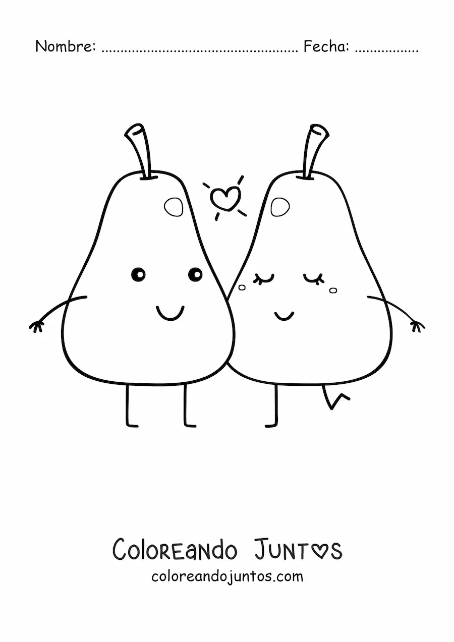 Imagen para colorear de pareja de peras kawaii