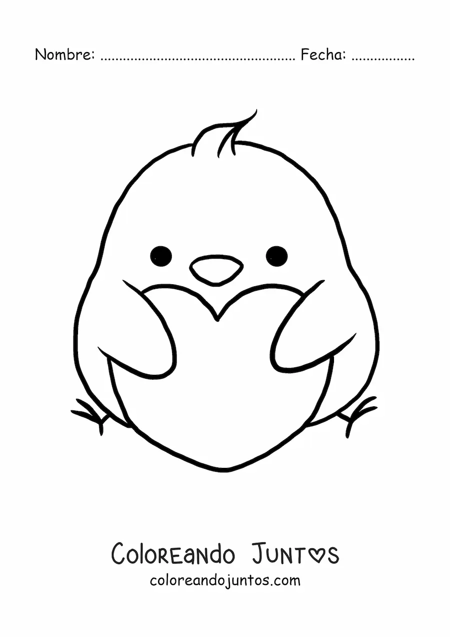 Imagen para colorear de polluelo kawaii grande con corazón