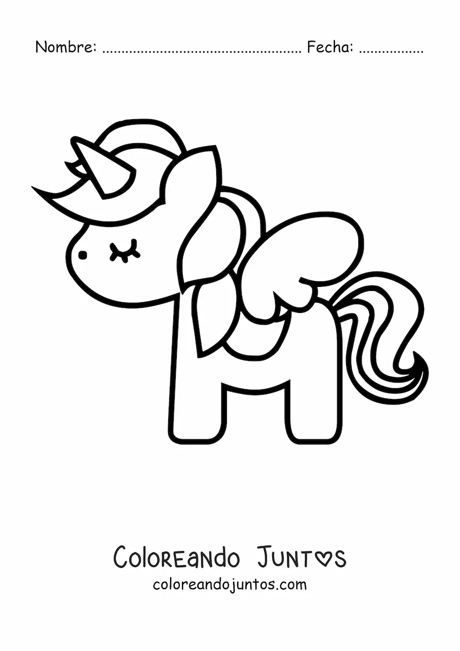 Imagen para colorear de unicornio kawaii con alas